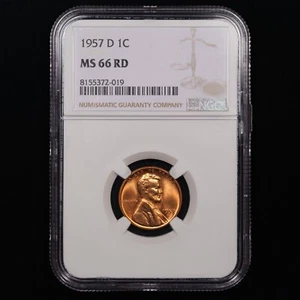 1957-D Lincoln Wheat Cent 1c - NGC GRADED MS66 RD - Picture 1 of 4