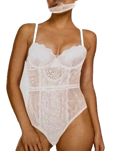 Rene Rofe Women's Demi Extreme Push-up Lace Bodysuit Size S Eggshell - Image 1 of 4