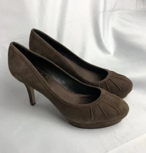 Nine West Susaynah Women Pleated Brown Suede Platform Heels Pumps Stilettos 8.5M - Picture 1 of 7