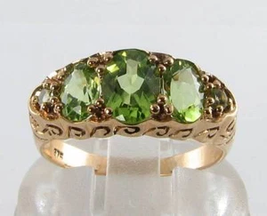 CHUNKY 9CT 9K GOLD PERIDOT ETERNITY ART DECO INS BAND 5 STONE RING FREE RESIZE - Picture 1 of 6