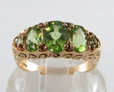 CHUNKY 9CT 9K GOLD PERIDOT ETERNITY ART DECO INS BAND 5 STONE RING FREE RESIZE - Image 1 of 4