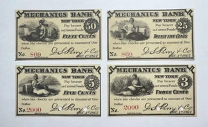 Banconote obsolete 1862 50, 25, 5 e 3 centesimi banca meccanica, New York UNC NY9870 - Foto 1 di 2