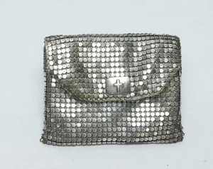 Rosario de malla de cadena tono plata vintage cambio bolsa de monedas cruz Whiting Davis - Imagen 1 de 5