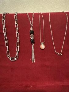 Lot of 4 Silvertone Necklaces - 3 With Pendants - Mixed Metals - Picture 1 of 5