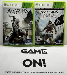 Xbox 360 Game Lot Bundle - Assassin's Creed 3, 4 Black Flag - Complete Free Ship - Picture 1 of 4