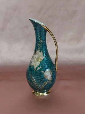 Jarrón hecho a mano de porcelana real Baviera - turquesa y oro pintado a mano floral Foto 1 de 4