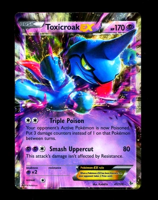 2014 Pokemon TOXICROAK EX Flashfire HOLO Ultra Rare OC Miscut ERROR Card 41/106 - Image 1 of 2