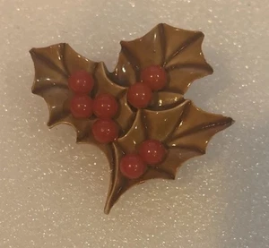 Vintage Bernstein braun Zelluloid Stechpalmenblätter mit roten Beeren Anstecknadel Brosche - Bild 1 von 4