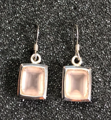 Pendientes vintage de plata de ley de cuarzo rosa 925 corte esmeralda 8x10 mm 1" 5g 7601 Foto 1 de 4