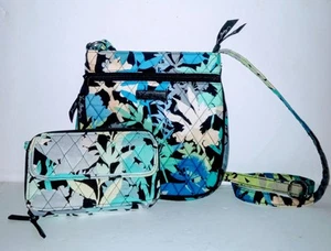 Vera Bradley Blue Camo Floral Crossbody Bag With Matching Wallet - Picture 1 of 6