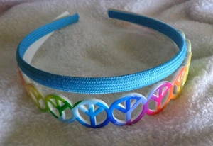 New Girls Peace Rainbow & Blue Headbands - Picture 1 of 1