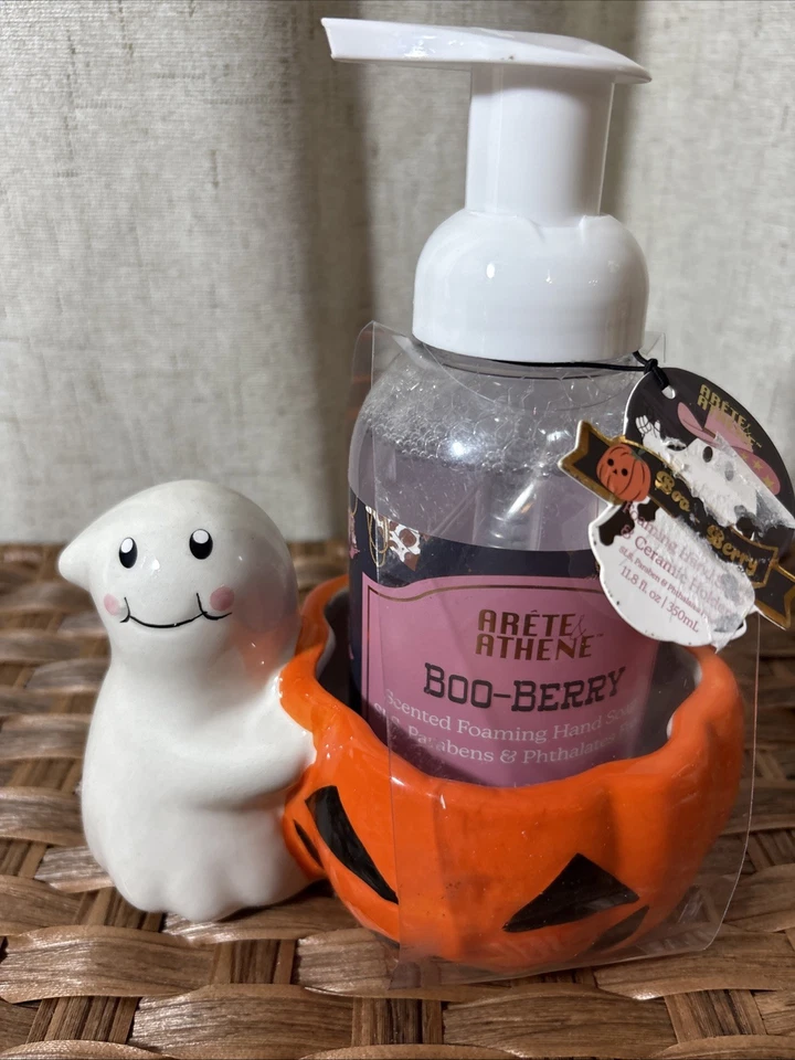 Dispensador de sabão de cerâmica Arete Athene Ghost Pumpkin Boo Berry 11,8 fl oz NOVO - Imagem 1 de 4