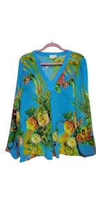 Soft Surroundings Blue Floral Sheer V Neck Tunic Size L - Picture 1 of 15