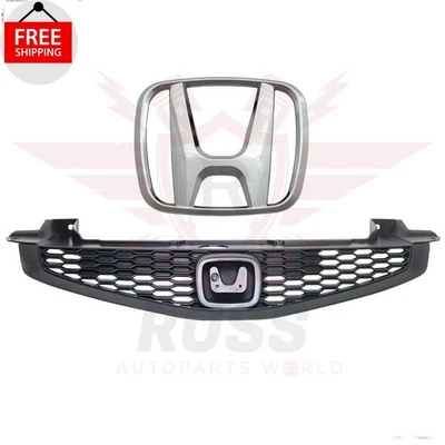 New Front Bumper Upper Grille Assembly And Emblem 2PC Fits 2012-2013 Honda Civic Foto 1 de 4