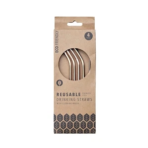 Eco Gold Metal Straws 4 pcs Pack Plus Brush Drinking Reusable Stainless Steel - Picture 1 of 1