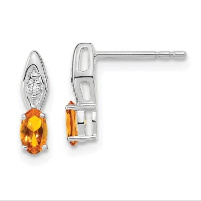 14k White Gold Citrine and Diamond Drop & Dangle Earrings 1.19gm L-12mm - Image 1 of 4