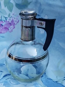 Jarra de café/té MCM vintage, banda plateada, mango de baquelita, aprox. 2 tazas  - Imagen 1 de 3