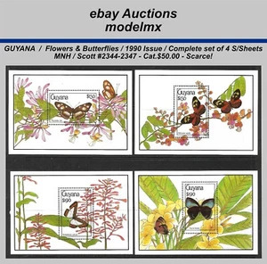 Flowers & Butterfly, Complete Set, Sc.#2344-47, Guyana - 1990, MNH - Cat.$50.00 - Picture 1 of 1