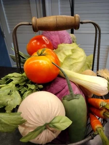 Large Wire farm  Basket With Faux Fiber Vegetables - Picture 1 of 21