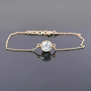 Women's Solitaire Bracelet 1Ct Round Moissanite Diamond 14K Yellow Gold Plated - Picture 1 of 5
