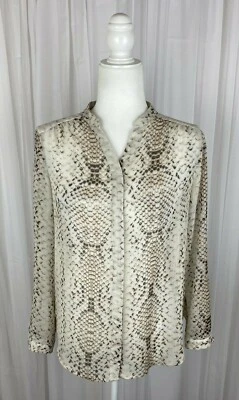 Violet + Claire Size S Ivory Beige Snake Print Sheer Blouse Roll Tab Sleeves - Image 1 of 4