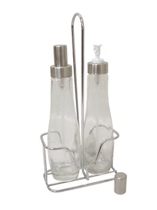 (26508) JUEGO ACEITERA VINAGRERA ACEITE VINAGRE CRISTAL CURVA EMBOLO SPRAY 280ML - Bild 1 von 14