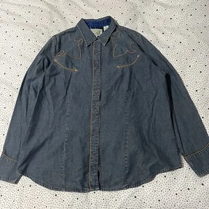 Vintage 90s Roper Pearl Snap Embroidered Shirt Kids XL Blue Western Rodeo Cowboy - Picture 1 of 5