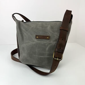 L.L. Bean Boundless Waxed Canvas Crossbody Small Bag Grey Brown Leather Outdoor - Picture 1 of 10