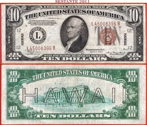 USA HAWAII 10 DOLLARS 1934A - Pearl Harbor - P 40 VF+; free shipping from 100$ - Picture 1 of 6