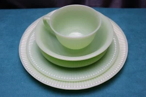 Vintage Fire King Jade Ite 5 tlg Jane Ray Gedeck Tasse Teller Schale - Bild 1 von 17