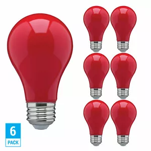 6 Pack CERAMIC RED LED Bulb A19 Medium E26 8W 60 Watt Equivalent Damp Location - Picture 1 of 4