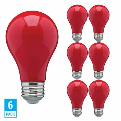 SATCO 6 Pack CERAMIC RED LED Bulb A19 Medium E26 8W 60 Watt Equivalent Damp Location
