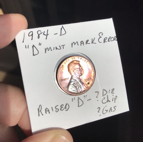 1984-D LINCOLN MEMORIAL One cent Penny ERROR COIN “D” Mint Mark Raised See Pics! Cover