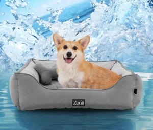 ZonLi Cooling Pet Bed GRAY Medium Size 22" x 26" x 7" with Plush Bone Pillow - Picture 1 of 6
