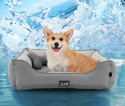 ZonLi Cooling Pet Bed GRAY Medium Size 22" x 26" x 7" with Plush Bone Pillow - Image 1 of 4