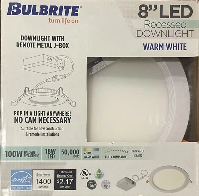 Bulbrite 861681 8" Baffle LED Canless Recessed Light Fixture 2700K - 90 CRI READ