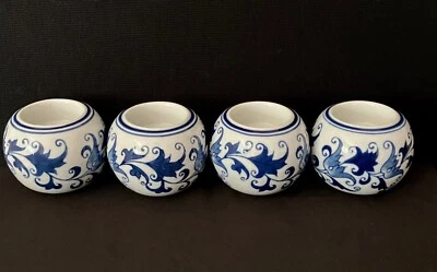 Vintage Set of 4 Bombay Blue & White Floral Porcelain Tealight Holders - Image 1 of 4