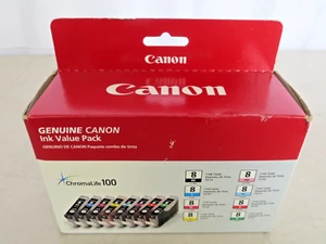 NEW 8PK GENUINE CANON PIXMA CLI-8 BK M C Y PM PC R G Pro9000 INK CARTRIDGE OEM - Afbeelding 1 van 4