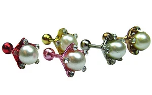 Girls Pearl Earrings, Ear Studs, Fine Earrings, Pair in Different Colors - Picture 1 of 12