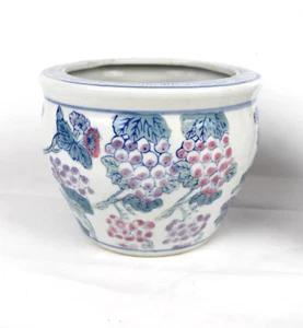 Vintage China Chinoiserie Fish Bowl Jardiniere Planter Earthenware Pastel Floral - Picture 1 of 7