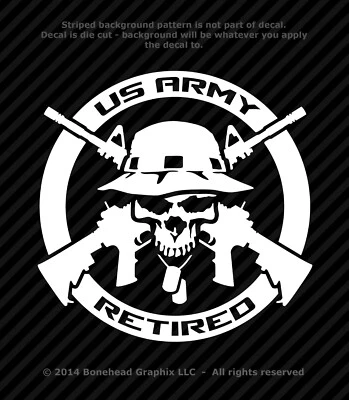 Military Retired AR Logo XS-M Skull Combat Vet Vinyl Decal Window Sticker