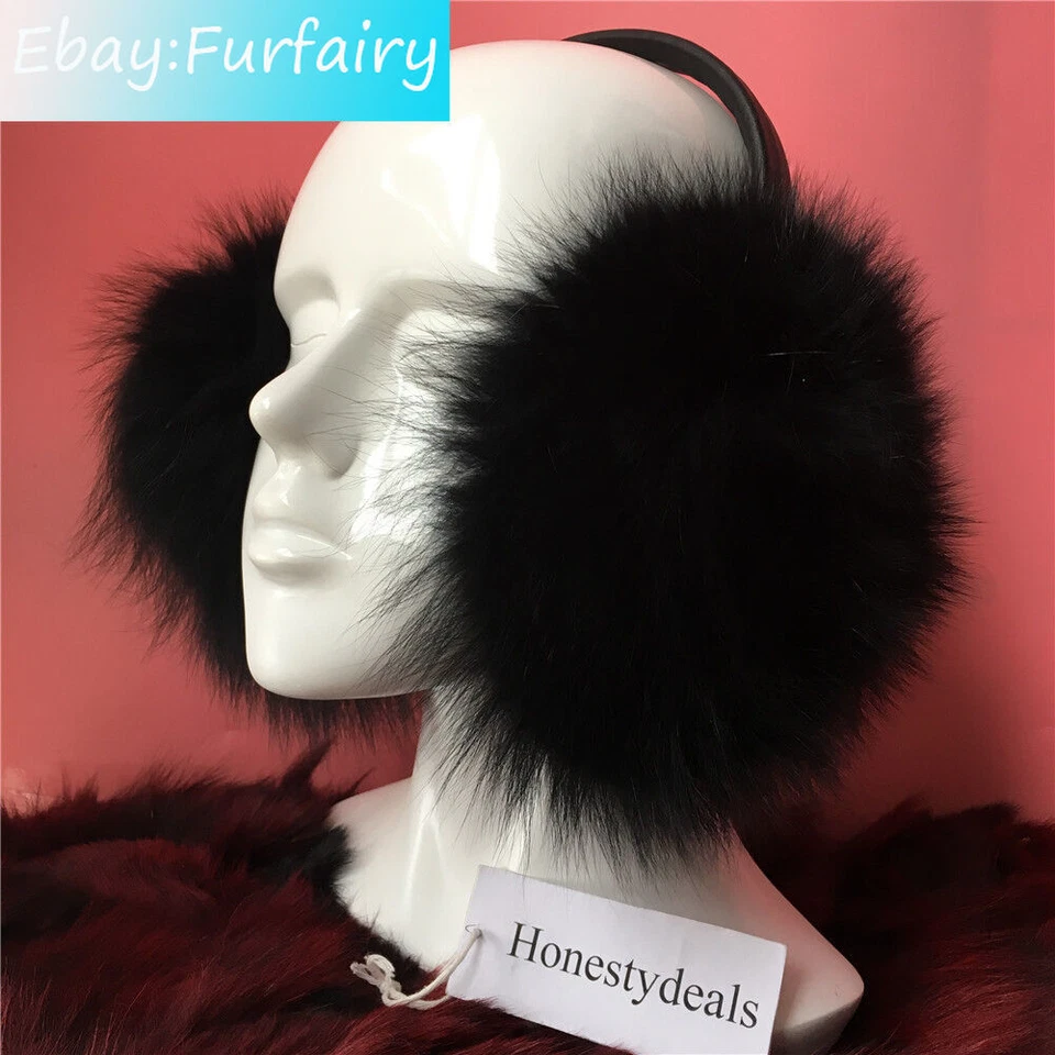 Orejeras de piel de zorro real ultragrandes de invierno oreja oreja manguito soporte de cuero Foto 1 de 4