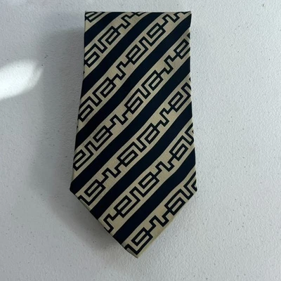 Giorgio Armani Necktie Men's Cravatte 100% Pure Silk Tan & Black Greek Key - Image 1 of 4