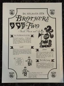 BROTHERS TWO Steak House Restaurant Atlanta GA Georgia - Pubblicità stampa vintage 1970 - Foto 1 di 1
