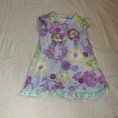 Baby LULU Kids Floral DRESS - Purple, Blue and Green Summer Vacation Linen Blend - Image 1 of 4