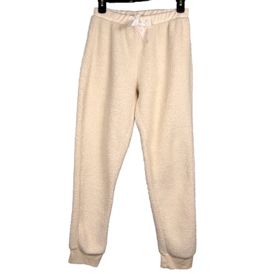 Calça de dormir Bobbie Brooks lã creme marfim fita laço pequena aconchegante roupa íntima - Imagem 1 de 4