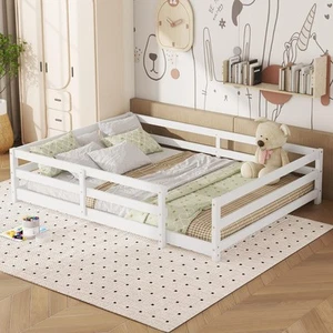 Full Size Floor Bed with Fence, Kids Montessori Bed Full Size, Wood Floor Bed... - Picture 1 of 7