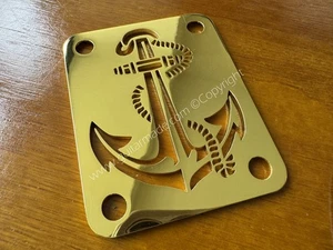 Custom Made !! ANCHOR Neck Plate With 4Pcs Screws For Your Guitar or Bass - Gold - Picture 1 of 4
