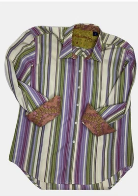 Robert Graham Cotton Lurex Silk Flip Cuff Button Up Stripe Shirt Men’s Size 2XL - Image 1 of 4