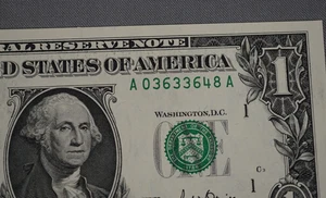 2001 $1 Federal Reserve Note Uncirculated - Error - Off Center Serial Number - Picture 1 of 5